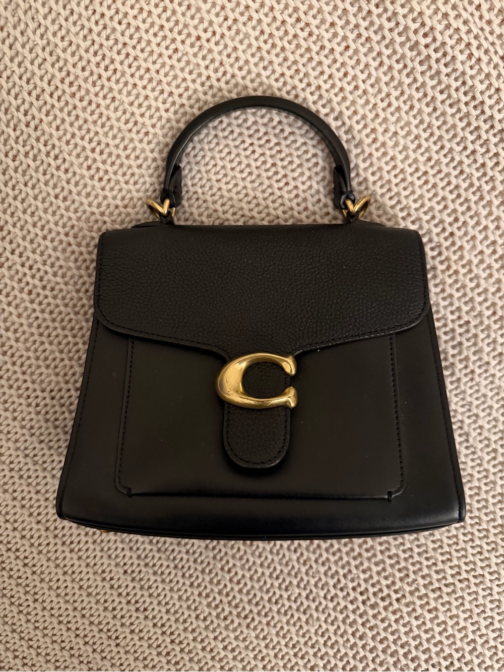 Coach Tabby Black Leather Top-Handle Bag with Gold Hardware
